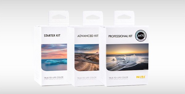 Drei Verpackungen mit "Starter", "Advanced", "Professional" Kit und Naturbildern auf grauem Hintergrund.